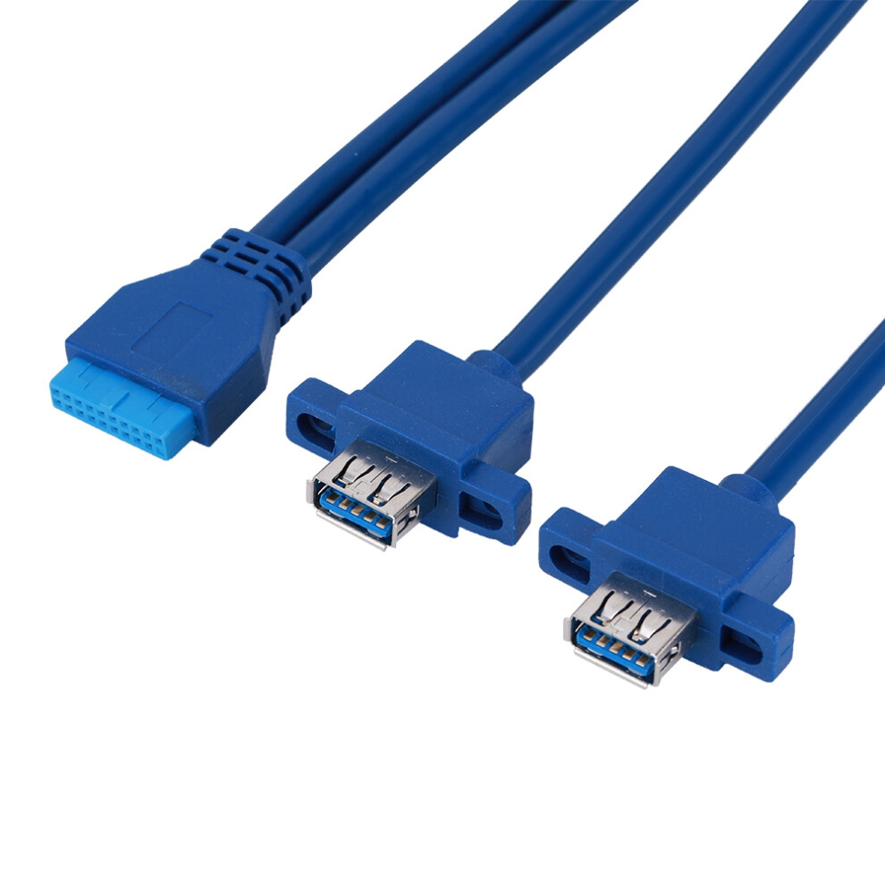 Usb 3.0 19Pin To 2Af Front Panel Mount Cable 0.8M Blue 3711334744832