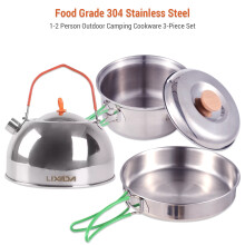 Edelstahl-Camping-Kochgeschirr-Set 1-L-Topf 0,5-L-Pfanne