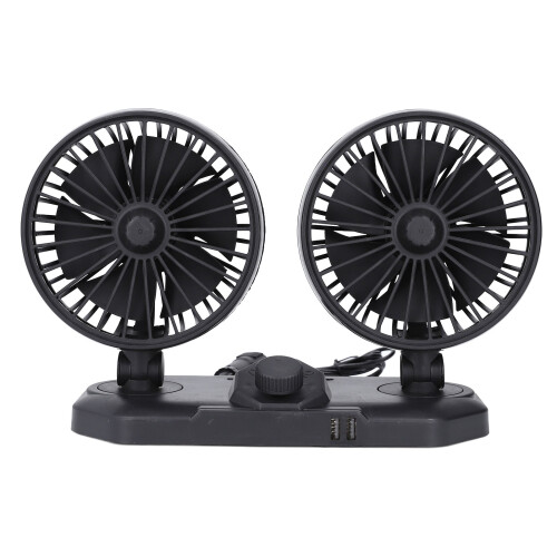 USB-Auto-Ventilator mit zwei Köpfen, 12V, 360 Rotation, 2-Geschwindigkeiten