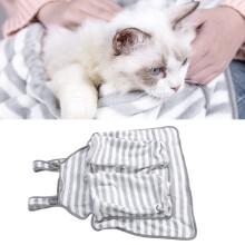 Tablier porte-chat, polaire corail, rayure blanche et grise