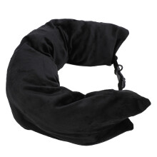 Almohada de cuello de viaje en forma de U negra, correa ajustable