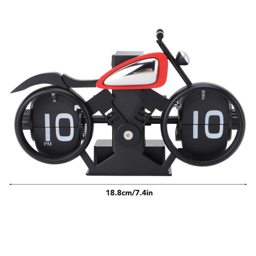 Mechanical Flip Motorcycle Clock 18.8cm Black Red Plastic PVC Battery-Powered 1