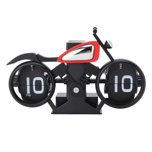 Mechanical Flip Motorcycle Clock 18.8cm Black Red Plastic PVC Battery-Powered 2