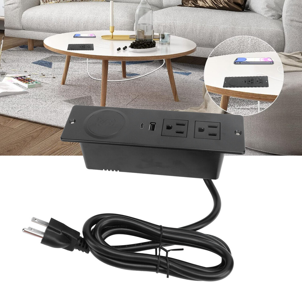 Recessed Power Strip with USB & Wireless Charger, 2 Outlets, 1.5m Cable
