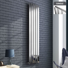 iBathUK Apex Vertical Column Designer Radiator, Single Flat Panel, UK Radiators, Chrome, 1800â×â376âmm