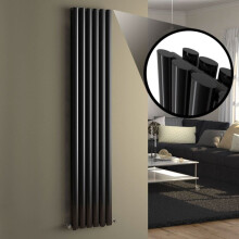 iBathUK Strata Vertical Column Radiator, Black Oval Double Panel Designer Radiator for Modern Heating, 1800 x 360 mm