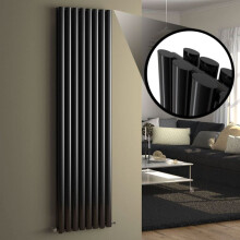 iBathUK Strata Vertical Column Radiator, Black Oval Double Panel Designer Radiator for Modern Heating, 1800 x 480 mm