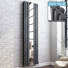 iBathUK Strata Double Column Oval Vertical Mirrored Radiator, Designer Vertical Radiators, Anthracite, 1800 x 500 mm