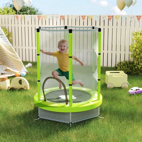 AIYAPLAY 4.6FT Kids Trampoline with Safety Enclosure Net, Green