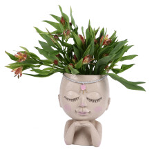 Gesichts-Blumentopf-Kopf Pflanzer Topf Sukkulentenpflanzer Süßer Harz-Kaktus-Planter mit geschlossenen Augen Innen- und Außenbereich