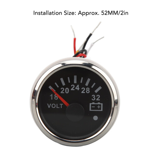 52MM DC 9-32V Voltmeter, Black Dial, Silver Bezel 1