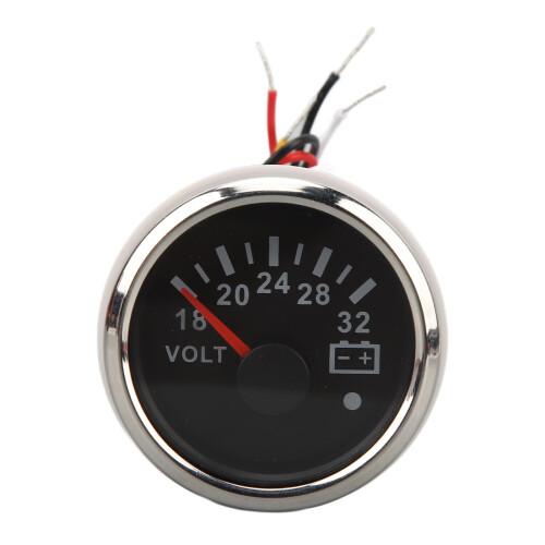 52MM DC 9-32V Voltmeter, Black Dial, Silver Bezel 2