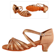 Children Girl Latin Dance Shoes Light Brown 30cm, 4cm Heel