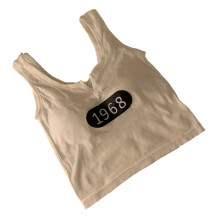 Damen Slim Fit gestepptes Tanktop mit Buchstaben-Print, Rippenstrick, dehnbar, atmungsaktiv, V-Ausschnitt, Weiß, Einheitsgröße