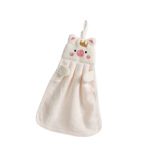 Kid Hand Towel Coral Velvet Pig Pattern, Absorbent, Beige, 30g