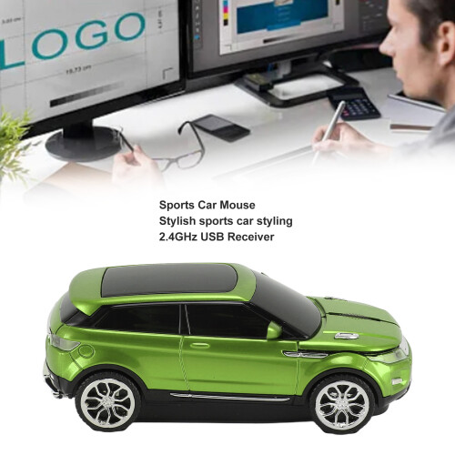 Mouse da gioco wireless a forma di auto 3D 1600 DPI verde 2