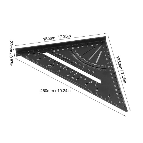 Regla triangular de aluminio negra 30 45 60 90 1