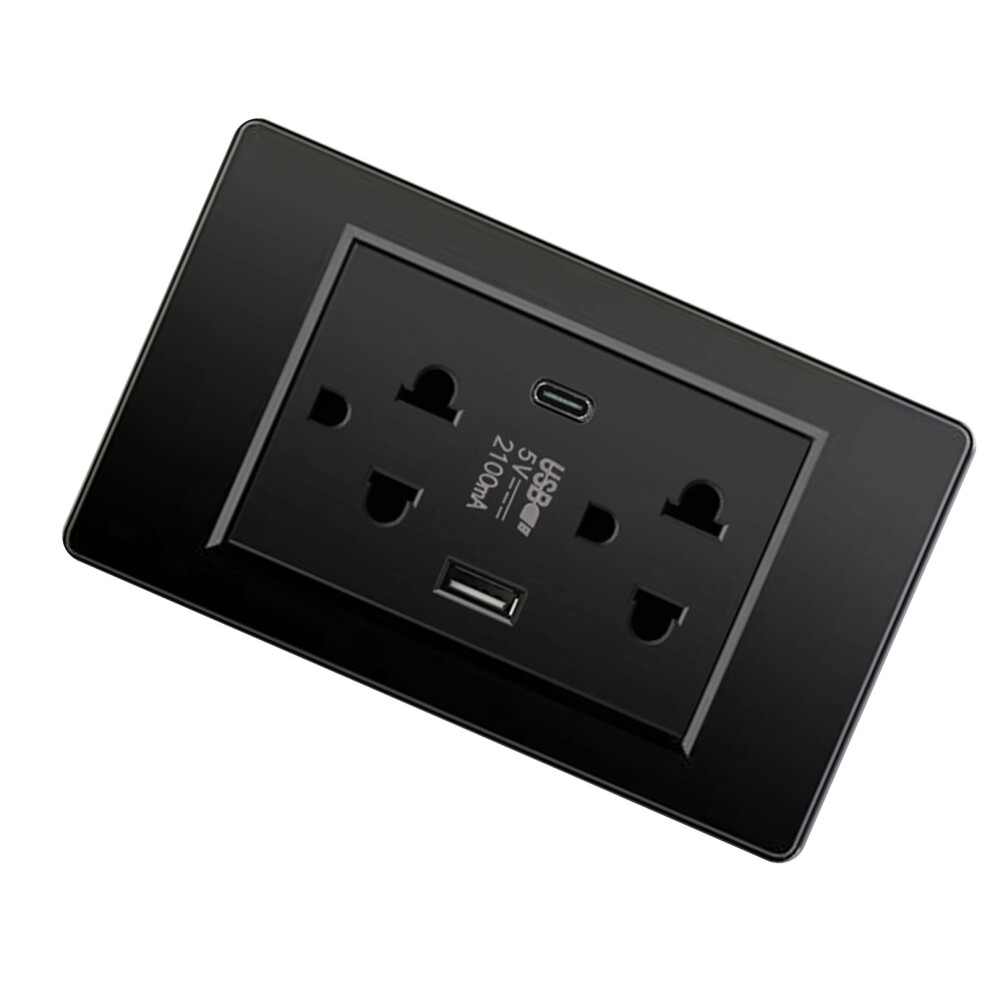 Thailand Wall Receptacle Outlet With Usb Type C, Black, Space Saving 5061334812665