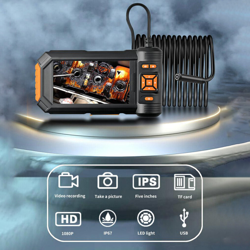Hd 1080P Endoscope Camera With 5" Lcd, 8 Leds, 16.4Ft Rigid Cord Light 6951334813023
