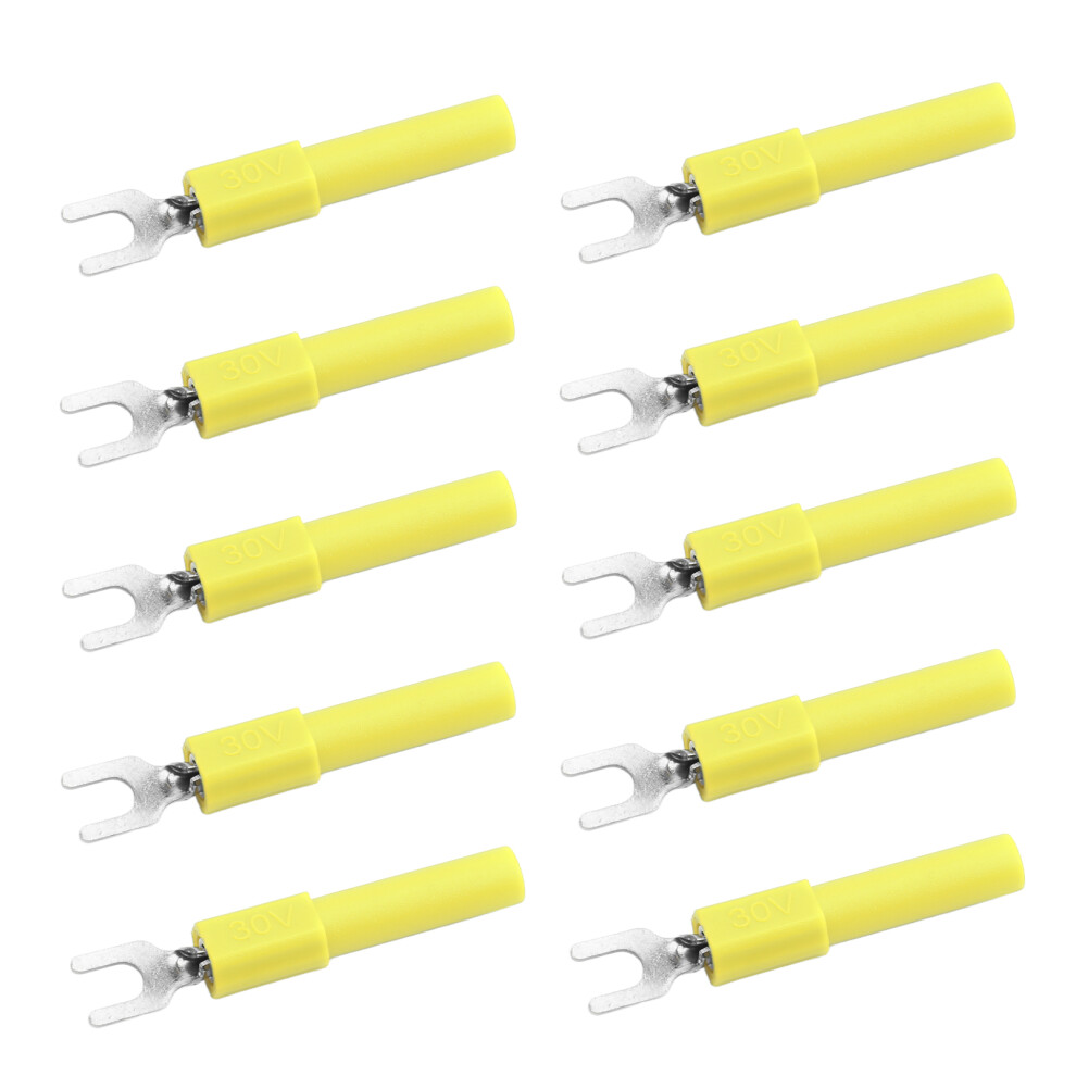 Yellow 10Pcs 4Mm Fork Spade Wire Connectors U Type Crimp Terminals For Testing 4661334813979