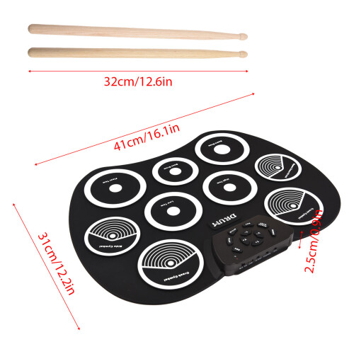 Compact 9-Pad Electronic Drum Kit MIDI Interface Ideal for Travel 1