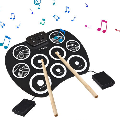 Compact 9-Pad Electronic Drum Kit MIDI Interface Ideal for Travel