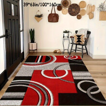 Modern geometrisch tapijt, rood zwart grijs, 200x300cm, 39 * 63 coliai / 100 * 160