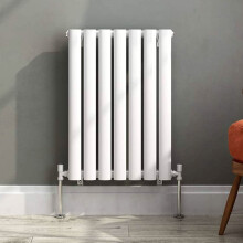 iBathUK Strata Modern Horizontal Column Radiator, Double Oval Panel Designer Radiator, White, 600 x 420 mm