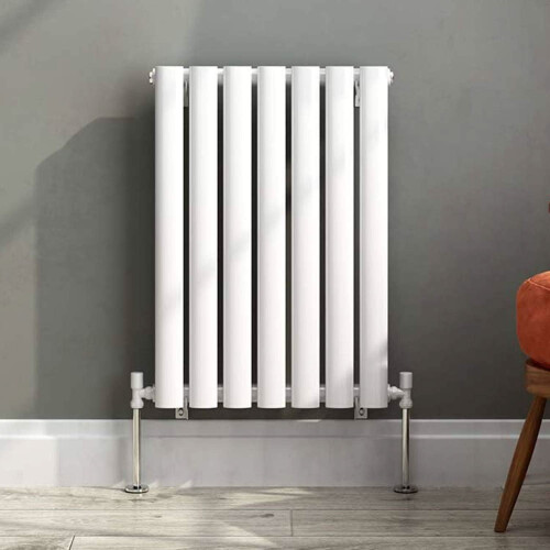 iBathUK Strata Modern Horizontal Column Radiator, Double Oval Panel Designer Radiator, White, 600 x 420 mm