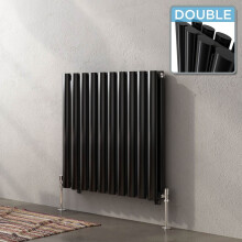 iBathUK Strata Column Designer Radiator, Horizontal Double Oval Panel Modern Radiator, Black, 600 x 600 mm