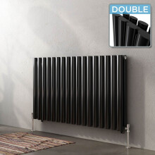 iBathUK Strata Column Designer Radiator, Horizontal Double Oval Panel Modern Radiator, Black, 600 x 1000 mm