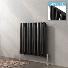 iBathUK Strata Column Designer Radiator, Horizontal Single Oval Panel Modern Radiator, Black, 600 x 600 mm