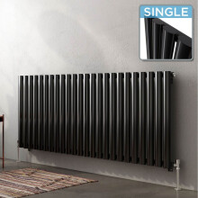 iBathUK Strata Column Designer Radiator, Horizontal Single Oval Panel Modern Radiator, Black, 600 x 1440 mm