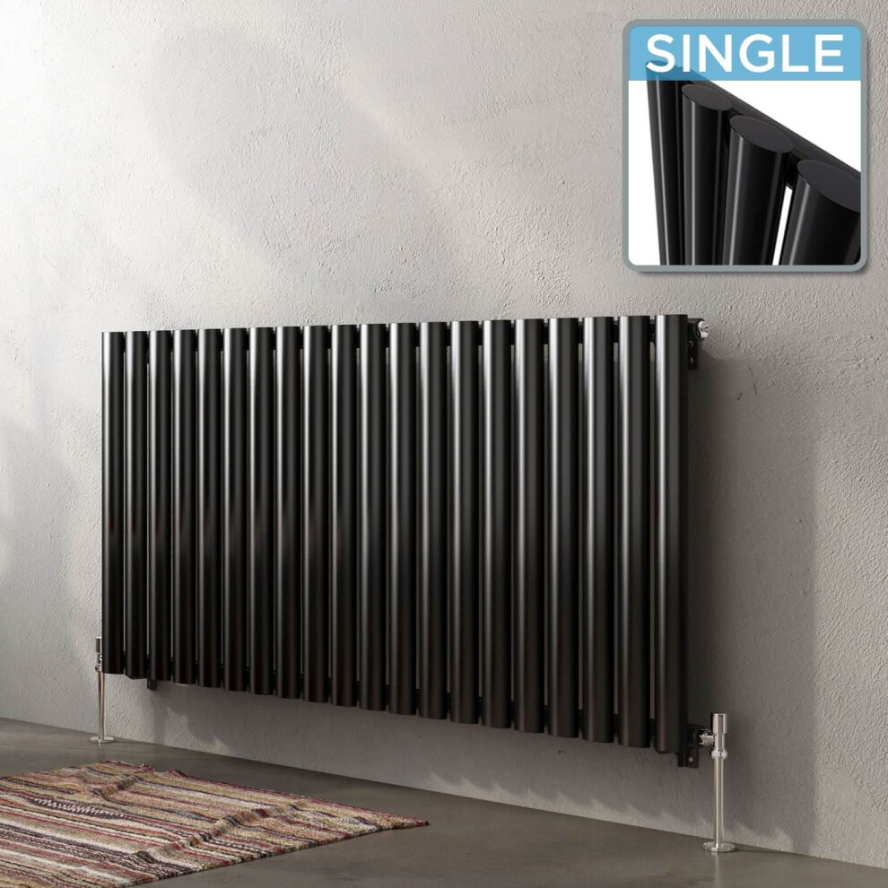 Ibathuk Strata Column Designer Radiator, Horizontal Single Oval Panel Modern Radiator, Black, 600 X 1200 Mm 5056066408415