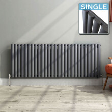 iBathUK Strata Modern Horizontal Column Designer Radiator, Single Oval Panel UK Radiator, Anthracite, 600 x 1620 mm