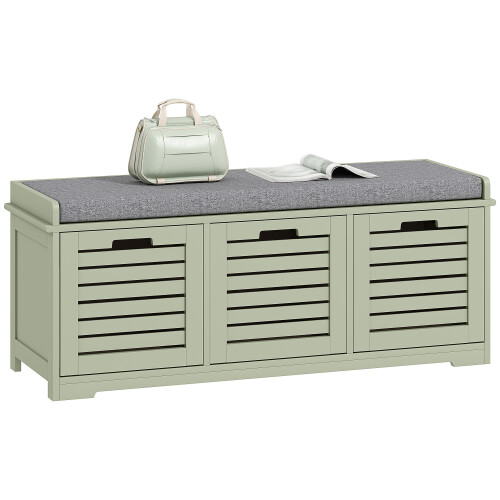 Homcom HOMCOM 3-Door Shoe Storage Bench Cushion Seat Slatted Doors, Green 1
