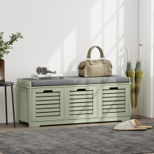 HOMCOM 3-Door Shoe Storage Bench Cushion Seat Slatted Doors, Green