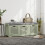 Homcom HOMCOM 3-Door Shoe Storage Bench Cushion Seat Slatted Doors, Green 1