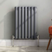 iBathUK Strata Modern Horizontal Column Radiator, Double Oval Panel Designer Radiator, Anthracite, 600 x 420 mm
