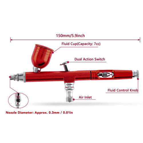 Pistola aerografica da 0,3 mm, tazza da 6 ml, Al/Cu 1