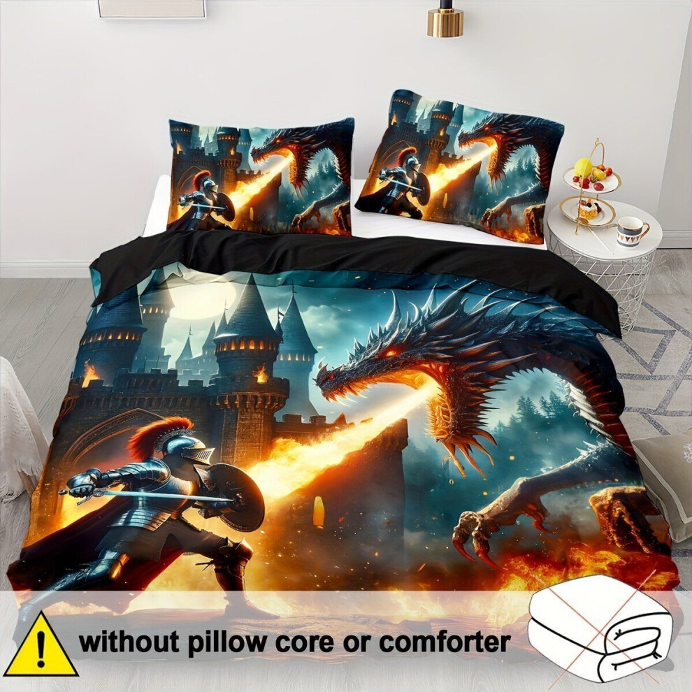 Warrior & Dragon Duvet Cover Set - Soft & Comfortable Animal Print Bedding,