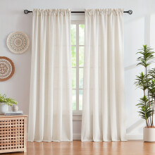 2 Stück Naturleinengardine beige modern halbtransparent, 132,08 cm * 274,32 cm
