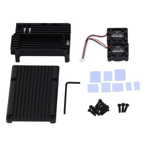 Custodia in alluminio con dissipatore e due ventole per RasPi 5B, 5V 1