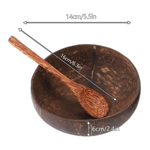 2 Stück Kokosschüssel-Set mit Holzlöffeln, hitzebeständig, Durchmesser 14 cm 1