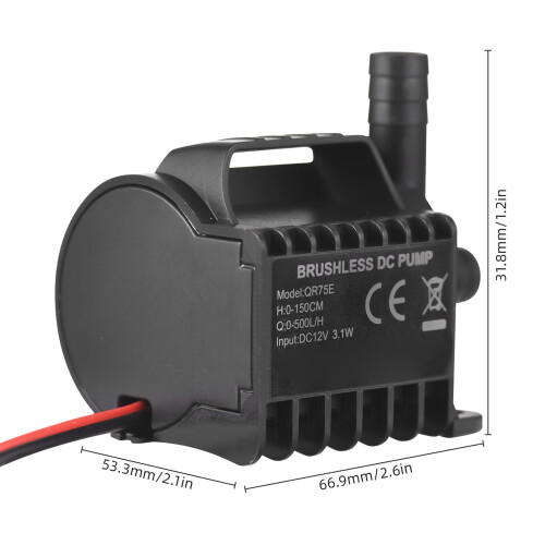 QR70E/QR75E Nero 66.9*53.3*31.8mm 500L/H 12V 1