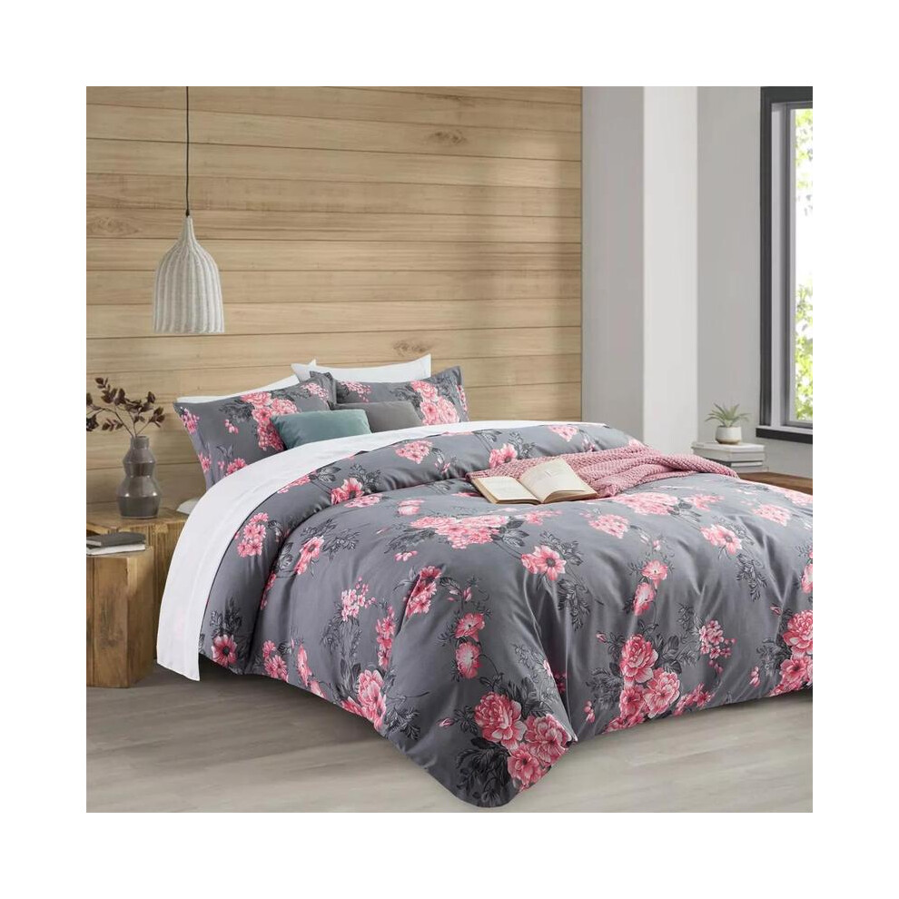 (BOUQUET King) Luxurious Grey Leaf Printed Duvet Cover Set - Super Soft, Anti Allergic, Breathable, Light Weight Bedding Set with One Duvet-image-OPC-PJD8X6W-NEW