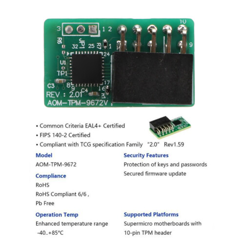 AOM TPM 9672 Verde 10PIN SPI verticale TPM2.0 2