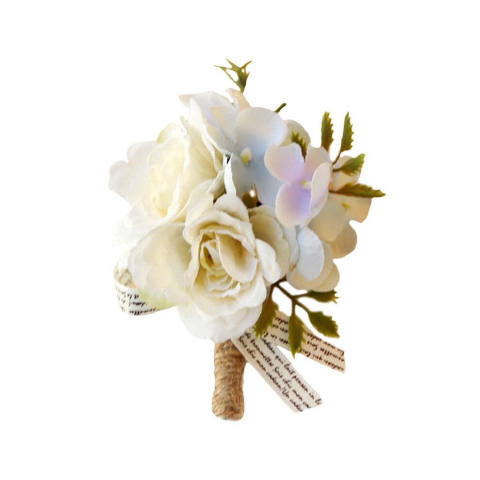Silk Rose Boutonniere & Corsage Set for Wedding, 15x8cm, White & Beiges-image-OPC-PJD8XRZ-NEW