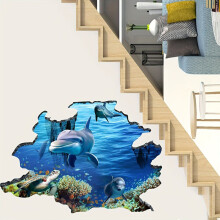 1 Stück 3D-Ozean-Wandaufkleber, Tiefsee-Delfinfisch, selbstklebende Wanddekoration.