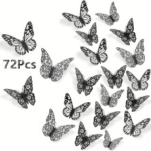 72 Stück 3D-Wandaufkleber mit schwarzen Schmetterlingen – abnehmbar und wiederverwendbar, glitzernd
